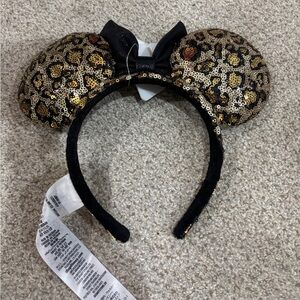 NEW! Disney Animal Kingdom Sequin Leopard Minnie Ear Headband Adult